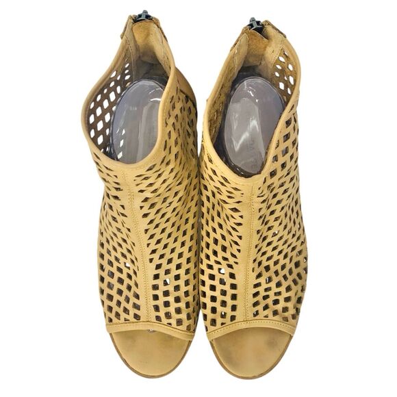 Kelsi Dagger Kyoto Open Toe Ankle Bootie 9.5 Natural Tan Diamond Cutout Back Zip - Picture 4 of 10